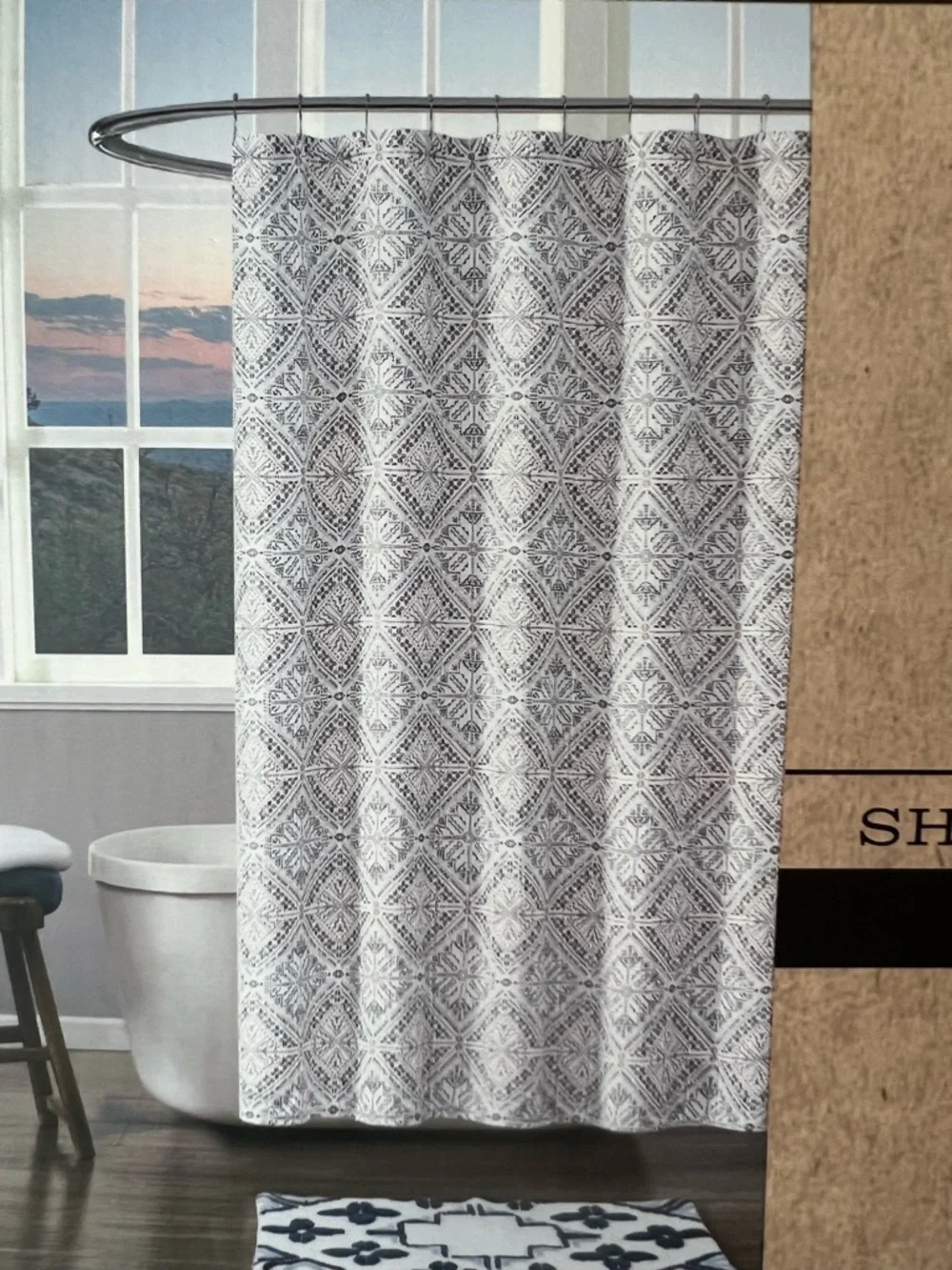 FRYE AND CO. White and Gray Moroccan Tile Shower Curtain